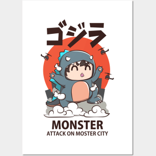 Monster attack city cute Posters and Art